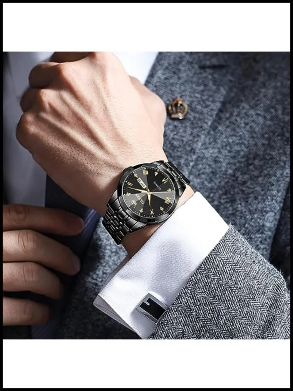 Men's Stainless Steel Luxury Big Face Quartz Dress Watch Roman Numeral Day Date